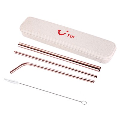 4-in-1 Rose Gold Stainless Steel Drinking Straw Gifts Set