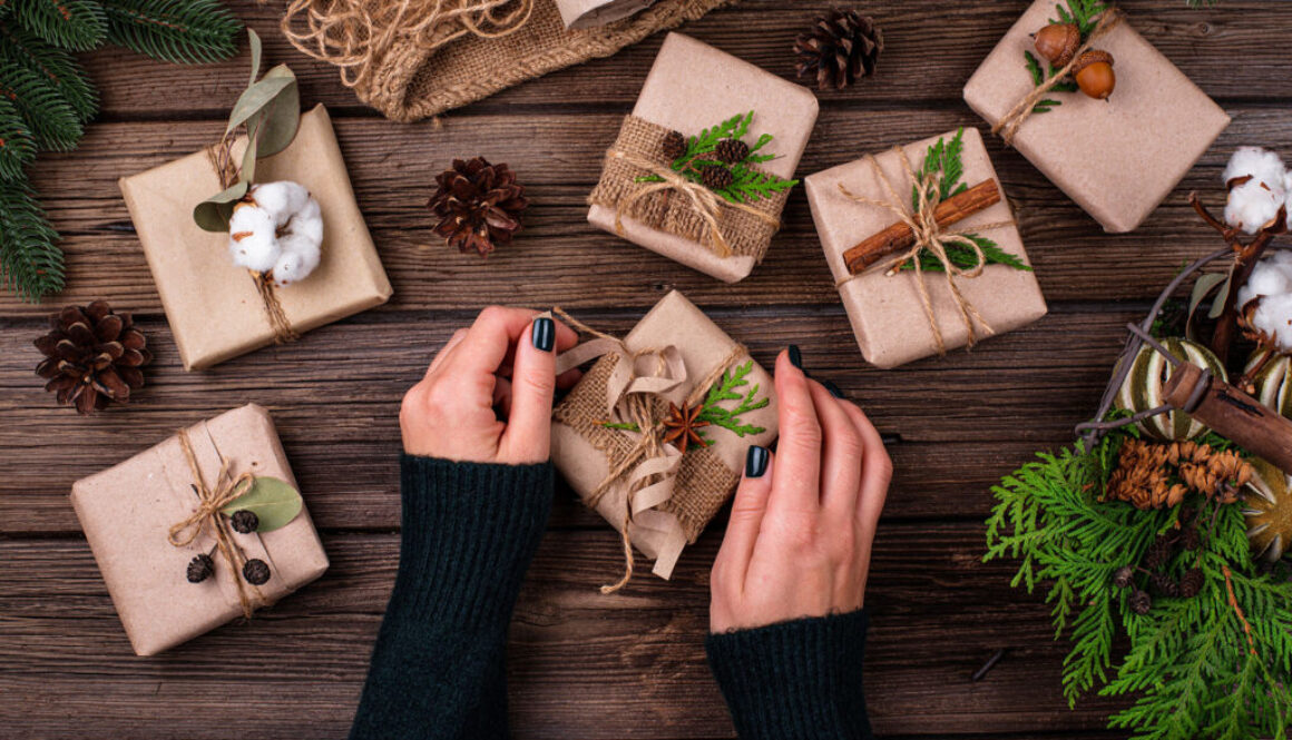 Christmas gift boxes in craft paper