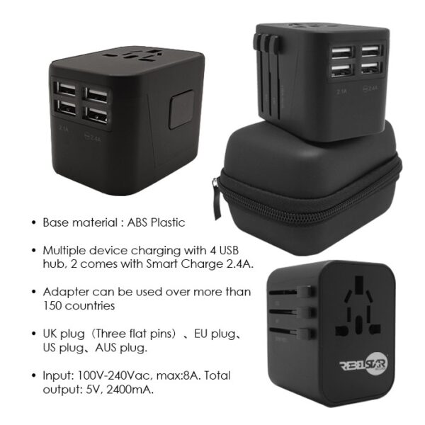 Premium Travel Adapter Four USB Hub With Smart Charge 2.4A - Image 4
