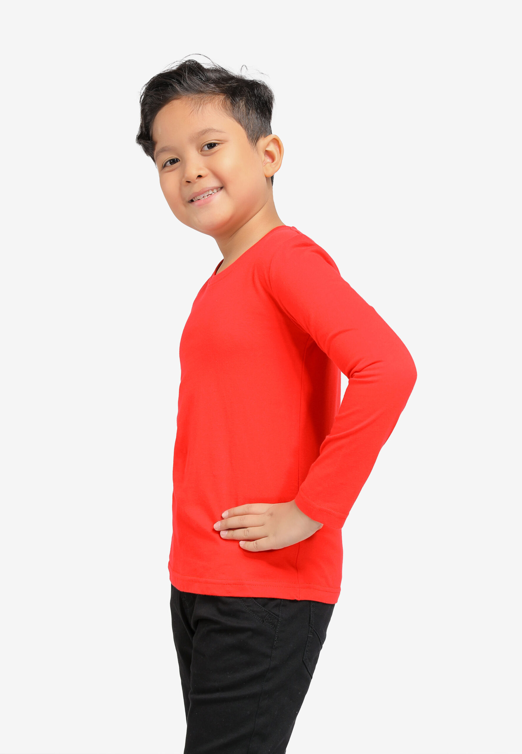 100% Cotton Long Sleeve Round Neck Kids-Red