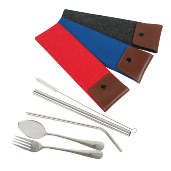 5 in 1 Stainless Steel Cutlery Set with Wool Felt Pouch