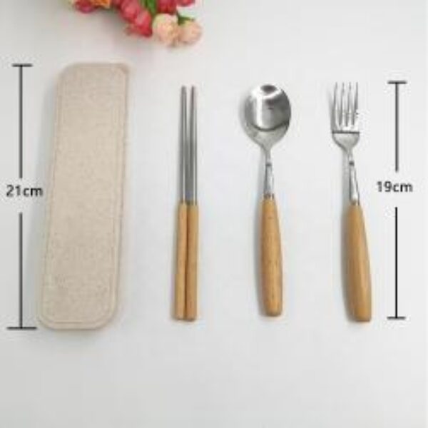3 in 1 Wooden Stainless Steel Cutlery Set