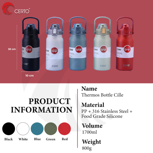 Large Capacity Thermos Bottle Cille - 1700ml - Image 2